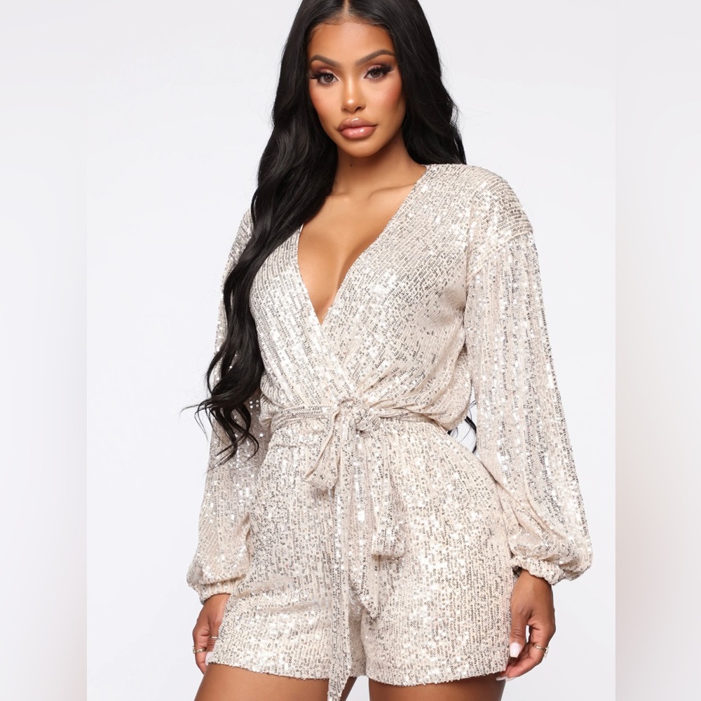 Sparking silver romper.